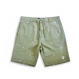 LRG Olive Green Drawstring Chino Shorts w/ Allover Tree Print